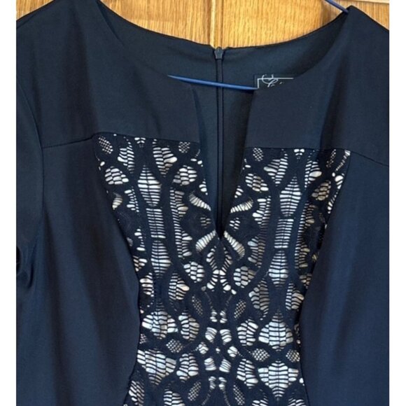 Dressbarn Collection Dress Black Lace Panel Size 10P Stretch Short Sleeve - Picture 2 of 9
